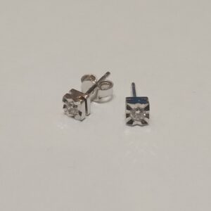 Σκουλαρίκια Μονόπετρα Τετράγωνα από Λευκόχρυσο και Διαμάντια