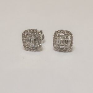 Σκουλαρίκια Ροζέτα σε σχήμα Emerald Cut από Λευκόχρυσο και Λευκά Διαμάντια