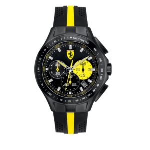 Ρολόι Ferrari Ανδρικό Μαύρο Χρονογράφος Quartz με Μαύρο Καντράν και Λουράκι Καουτσούκ Μαύρο - Κίτρινο