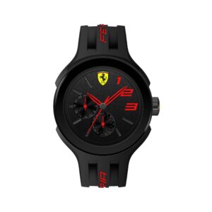 Ρολόι Ferrari Ανδρικό Μαύρο Quartz GMT με Μαύρο - Κόκκινο Καντράν και Λουράκι Καουτσούκ