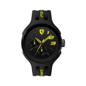 Ρολόι Ferrari Ανδρικό Μαύρο Quartz GMT με Μαύρο - Κίτρινο Καντράν και Λουράκι Καουτσούκ