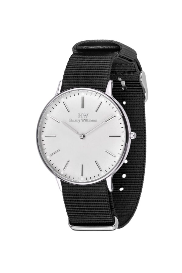 Ρολόι Harry Williams 41mm Ατσάλινο Μηχανισμός Quartz με Λευκό Καντράν και Λουράκι Υφασματινο Μαύρο