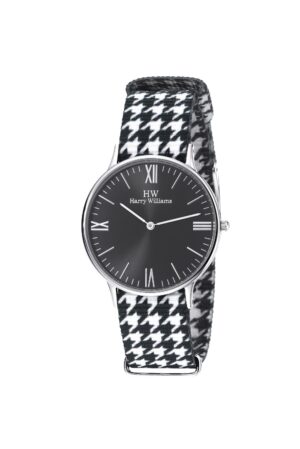 Ρολόι Harry Williams 36mm Ατσάλινο Μηχανισμός Quartz με Μαύρο Καντράν και Λουράκι Υφασματινο Μαύρο Ασπρο