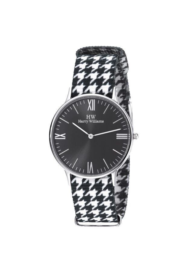 Ρολόι Harry Williams 36mm Ατσάλινο Μηχανισμός Quartz με Μαύρο Καντράν και Λουράκι Υφασματινο Μαύρο Ασπρο