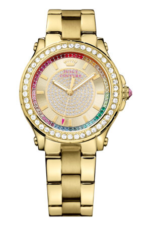 Ρολόι Juisy Couture Επίχρυσο Quartz Στεφάνι και Καντράν με Ζιρκόν και Επίχρυσο Μπρασελέ